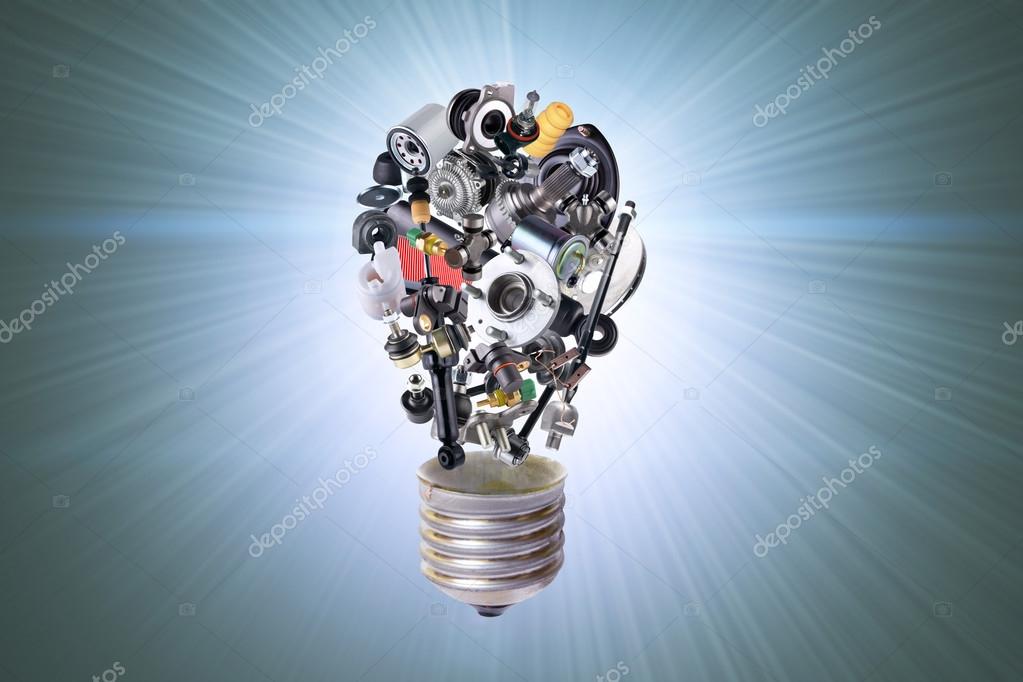 Ampoule électrique avec pièces automobiles image libre de droit par