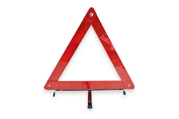 Vermelho plástico aviso triângulo isolado fundo branco — Fotografia de Stock