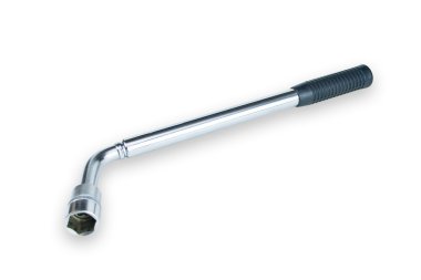 Tekerlek anahtarı üzerinde beyaz izole kafa ile