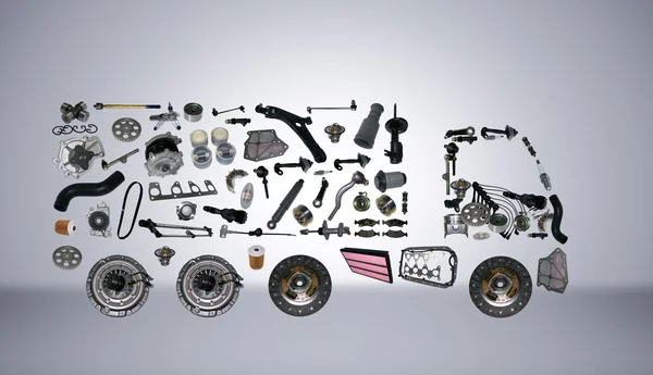 Afbeeldingen vrachtwagen samengesteld uit nieuwe onderdelen — Stockfoto