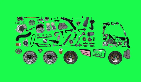 Изображения грузовиков, собранных из новых запасных частей — стоковое фото