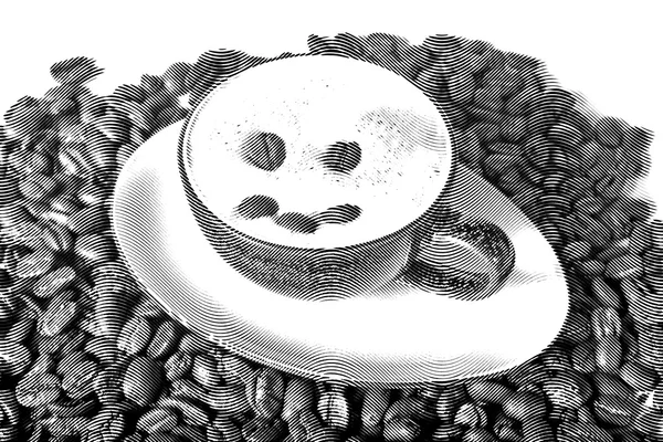 Gambar Sketch melukis cangkir kopi dengan kacang - Stok Vektor