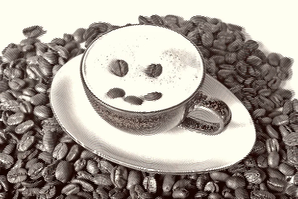 Мальований Ескізний живопис чашка кави з квасолею — стокове фото