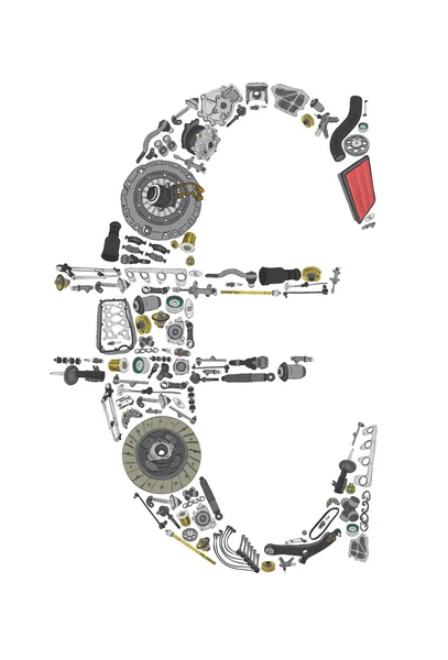 Euro dinero con piezas de automóviles para el coche — Archivo Imágenes Vectoriales