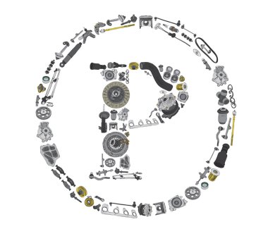 Copyright icone with auto parts for car clipart