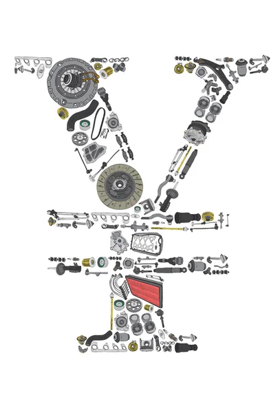 Giappone Yen soldi con ricambi auto per auto — Vettoriale Stock