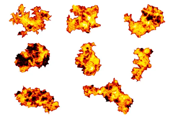 Flammor av olika former på en vit bakgrund — Stockfoto