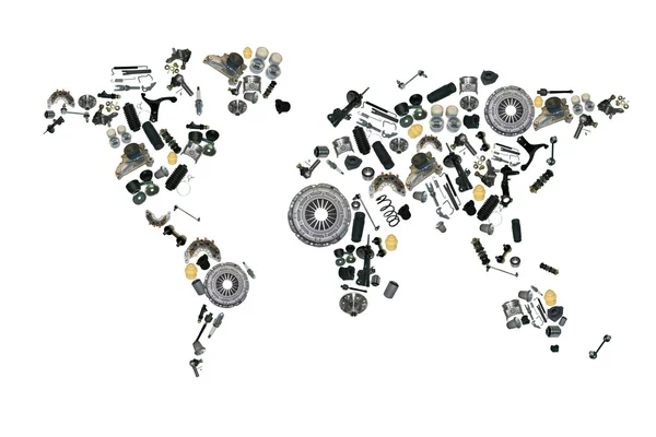 World map of the spare parts for shop auto aftermarket — Stock Photo, Image