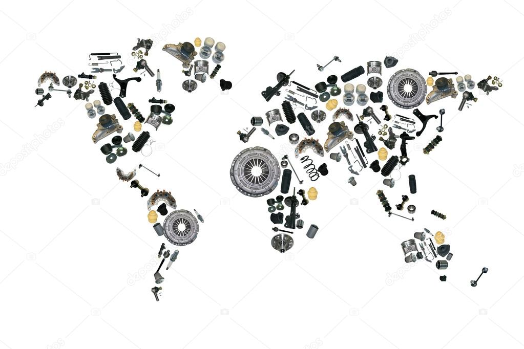 World map of the spare parts for shop auto aftermarket