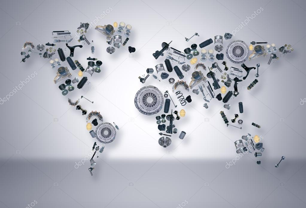 World map of the spare parts for shop auto aftermarket