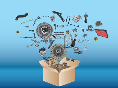 Kutudan uçan birçok yedek parça