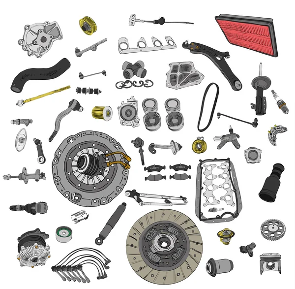 Spare parts car on the white background set — Stock Photo, Image