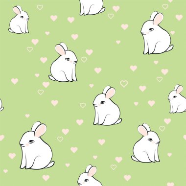 Tatlı tavşanlı, pürüzsüz bir desen. Bahar çizimi. Komik hayvanlar..