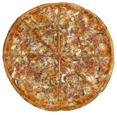 Beyaz arka planda pizza.