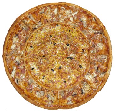 Beyaz arka planda pizza.