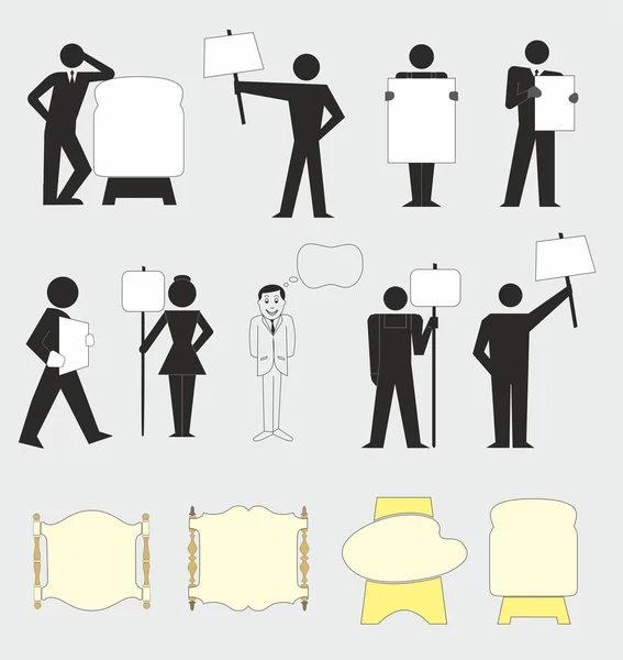 Pictograms of people holding blank boards — Stock Vector