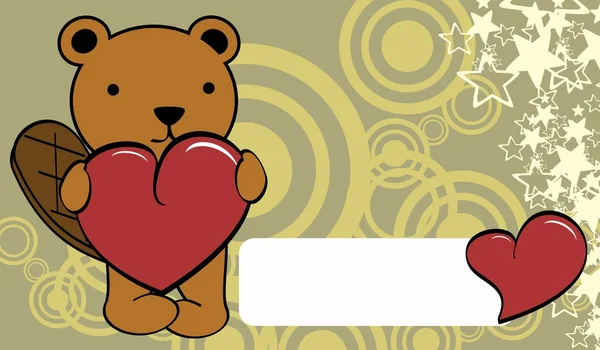 Schattige bever cartoon valentine love kaart achtergrond — Stockvector
