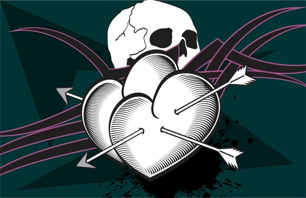Srdce a lebky tetování background6 — Stockový vektor