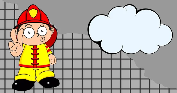 Junger Feuerwehrmann Kind Karikatur Ausdruck Hintergrund — Stockvektor