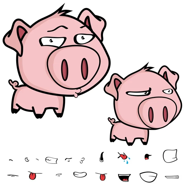 Rabugento porquinho cabeça grande cartoon — Vetor de Stock
