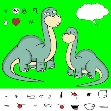 büyük boyun dinozor ifadeler kümesi Vektör formatında 13 çizgi film