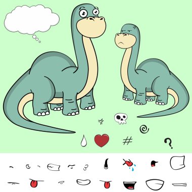 büyük boyun dinozor ifadeler kümesi Vektör formatında 1 çizgi film