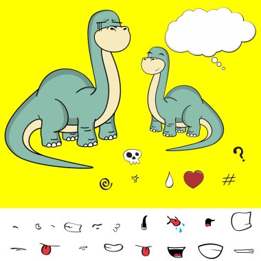 büyük boyun dinozor ifadeler kümesi Vektör formatında 3 çizgi film