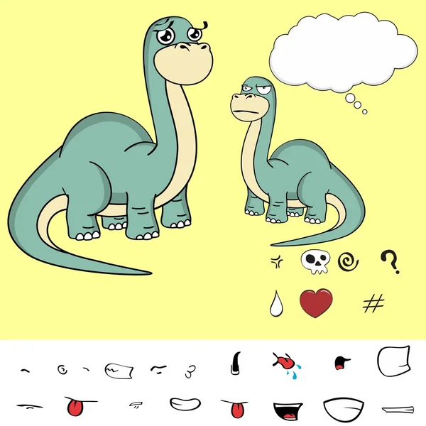 Gran cuello dinosaurio expresiones de dibujos animados conjunto en formato vectorial 12 — Vector de stock