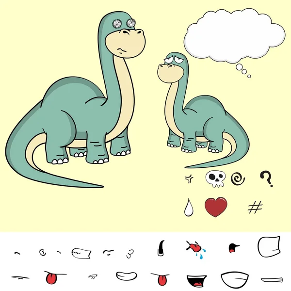 Gran cuello dinosaurio expresiones de dibujos animados conjunto en formato vectorial 2 — Vector de stock