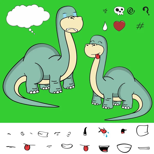 Gran cuello dinosaurio expresiones de dibujos animados conjunto en formato vectorial 9 — Vector de stock