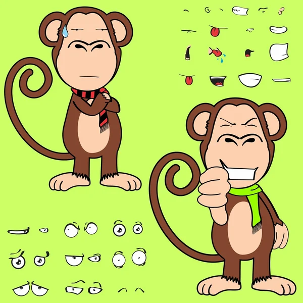 Mignon singe dessins animés expressions ensemble — Image vectorielle