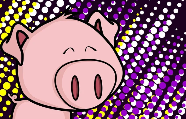 Happy pig big head cartoon background - Stok Vektor