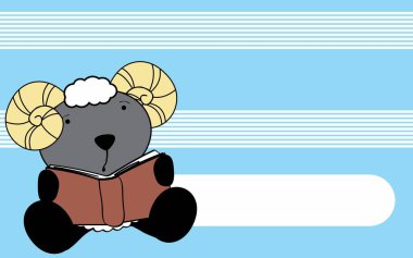 Vektör formatında kitap arkaplanı tutan sevimli bebek koç çizgi filmi