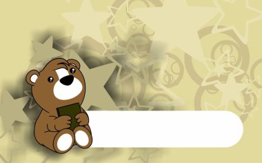 Tatlı hamster çizgi film karakteri elinde kitap arkaplanı çizimi tutuyor.