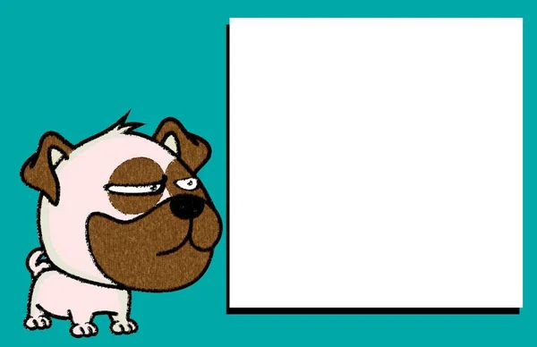 Divertido Perro Pug Personaje Dibujos Animados Expresión Fondo Ilustración —  Fotos de Stock