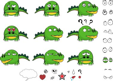 little crocodile kawaii cartoon ball style expressions set illustration in vector format