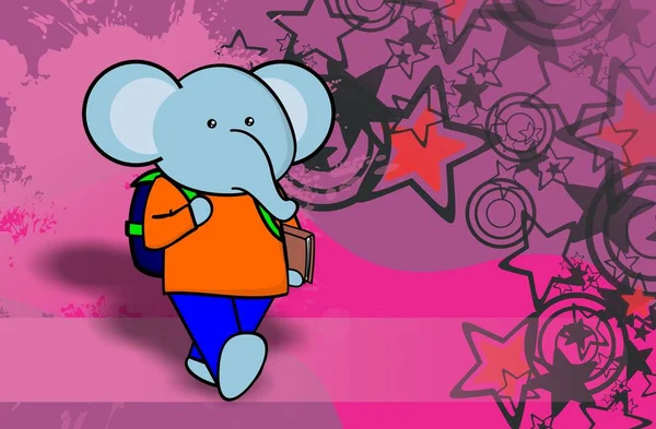 Éléphant Enfant Personnage Dessin Animé Retour École Arrière Plan Illustration — Photo