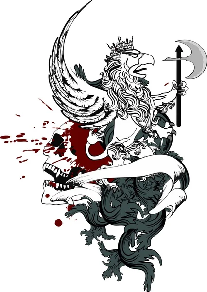 鹰头狮纹身 t 恤孤立的徽章 arms7 — 图库矢量图片