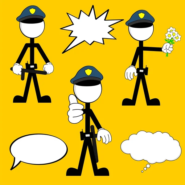 Police homme pictogramme dessin animé set5 — Image vectorielle