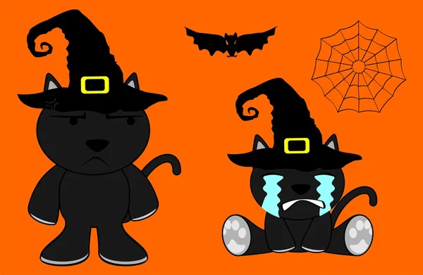 Zwarte kat halloween cartoon set0 — Stockvector