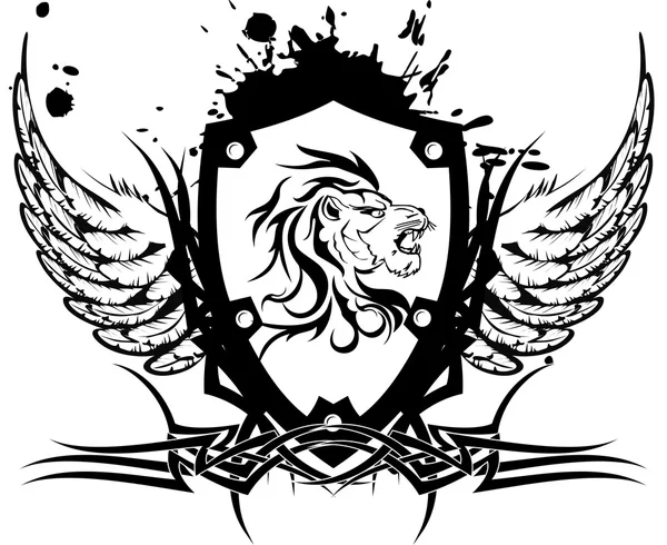 Heraldic lion head coat of arms tattoo1 — Stock Vector