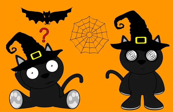 Schwarze Katze halloween cartoon set8 — Stockvektor