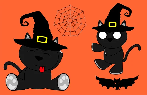 Hitam kucing halloween kartun set3 - Stok Vektor