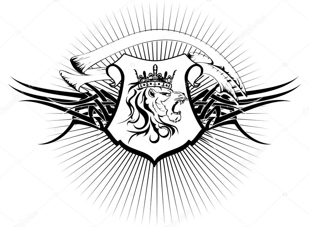 Heraldic lion head coat of arms tattoo2