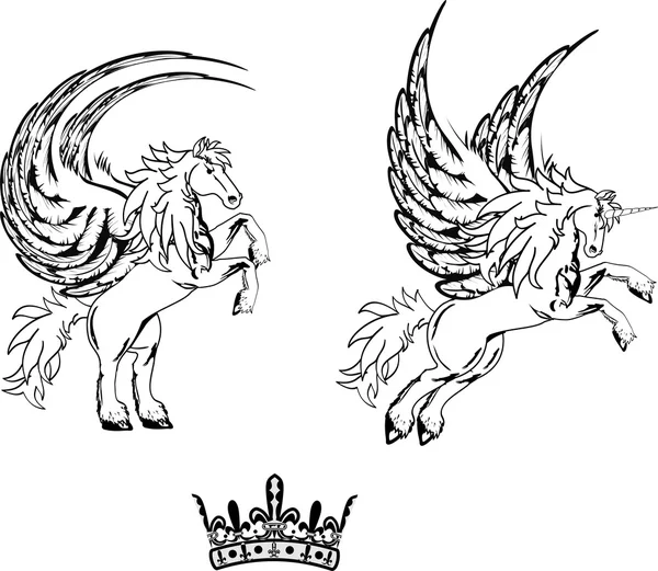 Ensemble de tatouage pegasus cheval ailé 2 — Image vectorielle