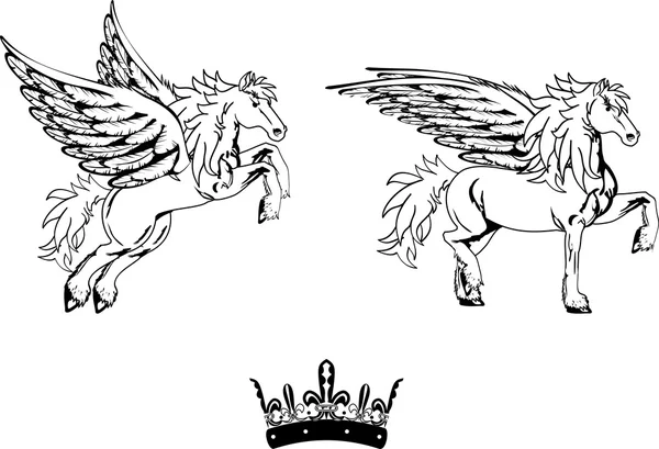 Set tatuaggio pegaso cavallo alato1 — Vettoriale Stock