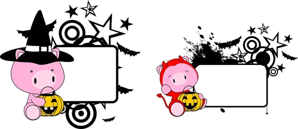 Halloween costume cochon bébé dessin animé ensemble — Image vectorielle