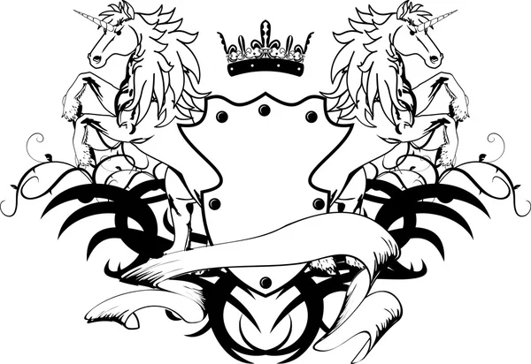 Cheval héraldique licorne blason crête tattoo3 — Image vectorielle