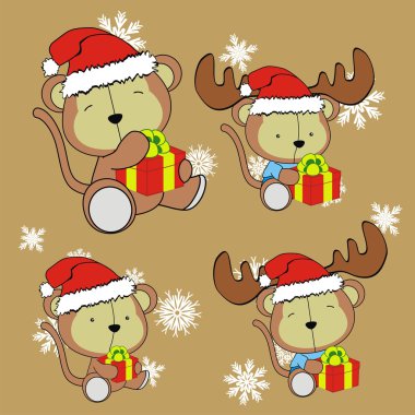 Xmas şirin bebek maymun claus şapka çizgi film seti