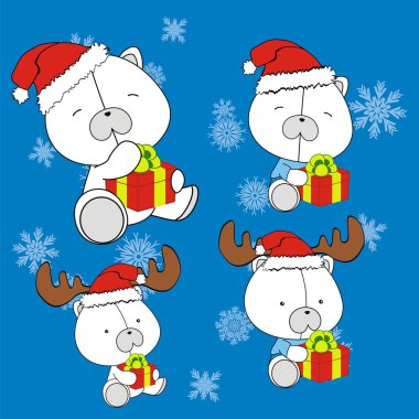 Xmas şirin bebek polar bear claus şapka çizgi film seti